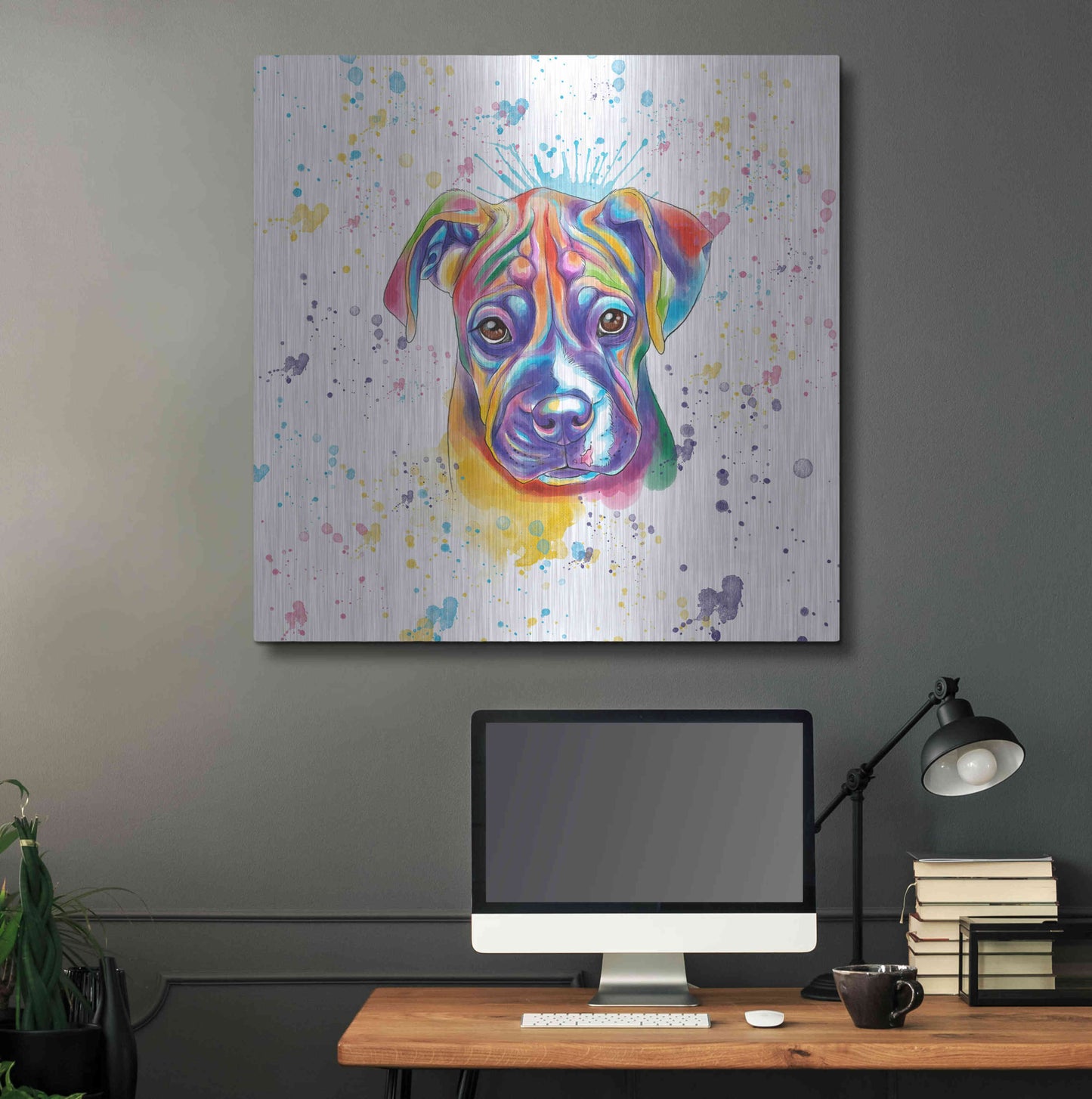 Luxe Metal Art 'Colorful Watercolor Boxer 2' by Furbaby Affiliates, Metal Wall Art,36x36