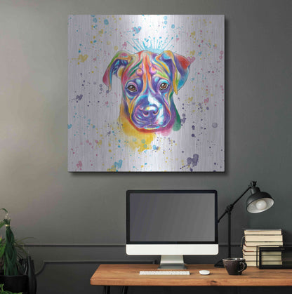 Luxe Metal Art 'Colorful Watercolor Boxer 2' by Furbaby Affiliates, Metal Wall Art,36x36