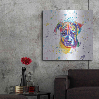 Luxe Metal Art 'Colorful Watercolor Boxer 2' by Furbaby Affiliates, Metal Wall Art,36x36