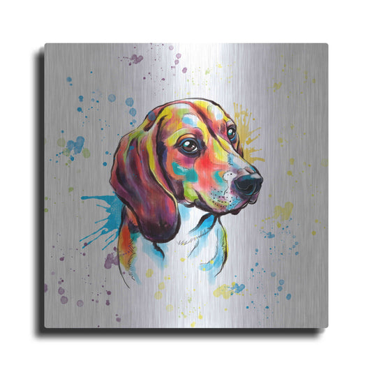 Luxe Metal Art 'Colorful Watercolor Beagle' by Furbaby Affiliates, Metal Wall Art