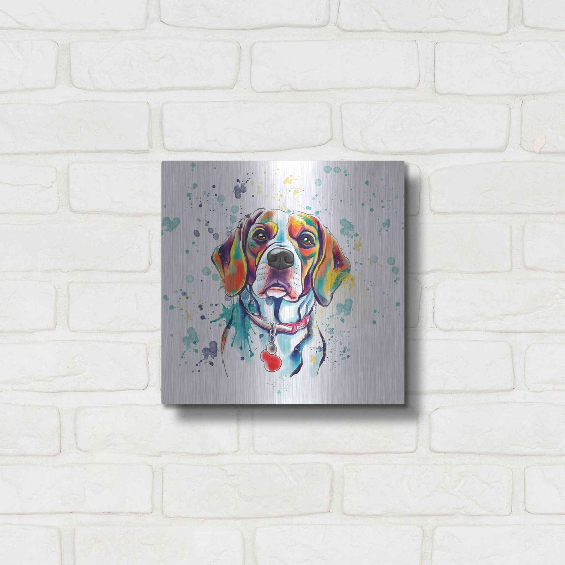 Luxe Metal Art 'Colorful Watercolor Beagle 2' by Furbaby Affiliates, Metal Wall Art,12x12