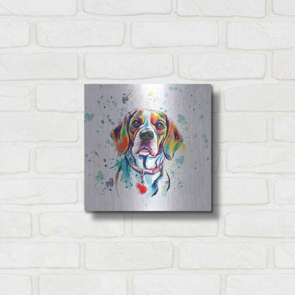 Luxe Metal Art 'Colorful Watercolor Beagle 2' by Furbaby Affiliates, Metal Wall Art,12x12