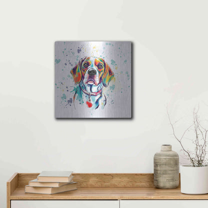 Luxe Metal Art 'Colorful Watercolor Beagle 2' by Furbaby Affiliates, Metal Wall Art,12x12