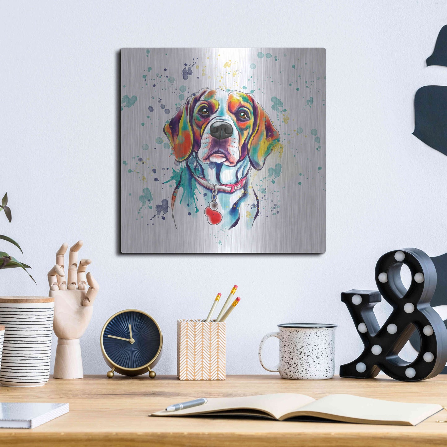 Luxe Metal Art 'Colorful Watercolor Beagle 2' by Furbaby Affiliates, Metal Wall Art,12x12