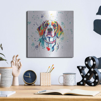 Luxe Metal Art 'Colorful Watercolor Beagle 2' by Furbaby Affiliates, Metal Wall Art,12x12