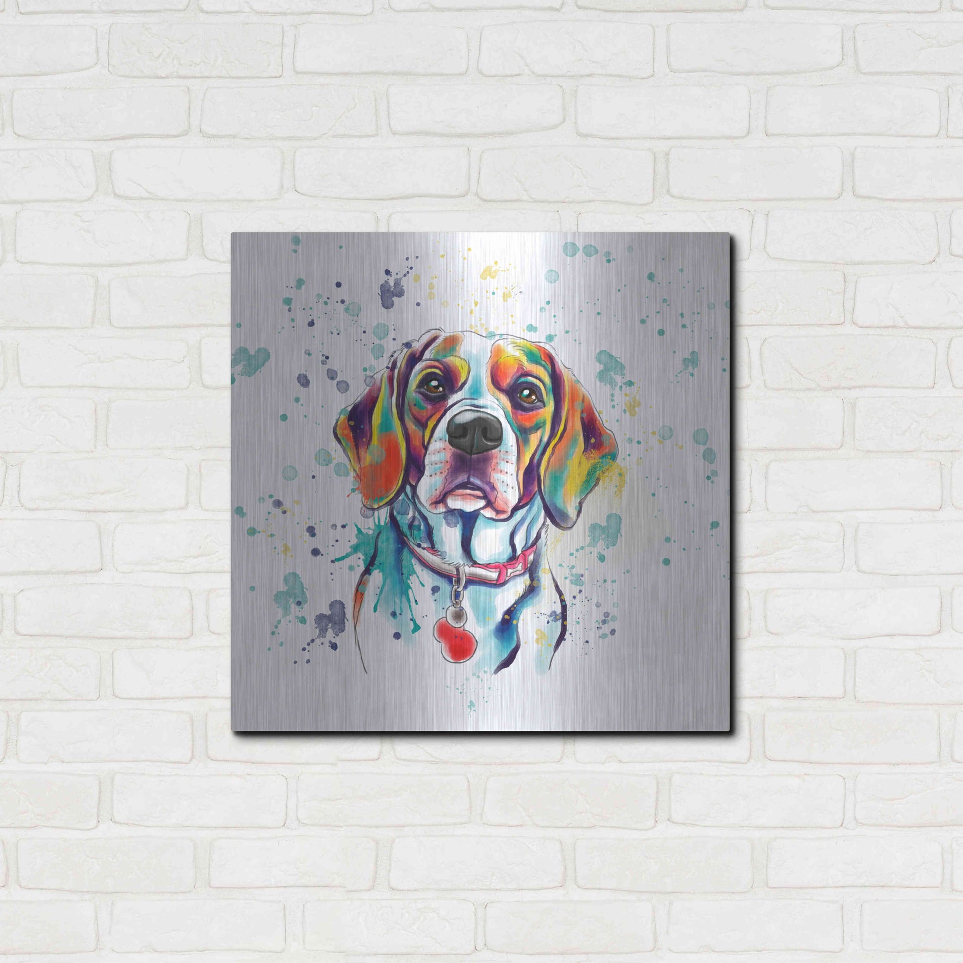 Luxe Metal Art 'Colorful Watercolor Beagle 2' by Furbaby Affiliates, Metal Wall Art,24x24