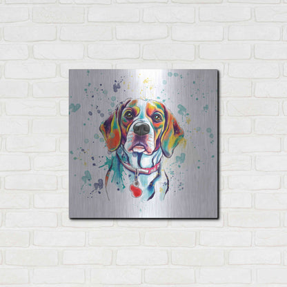 Luxe Metal Art 'Colorful Watercolor Beagle 2' by Furbaby Affiliates, Metal Wall Art,24x24