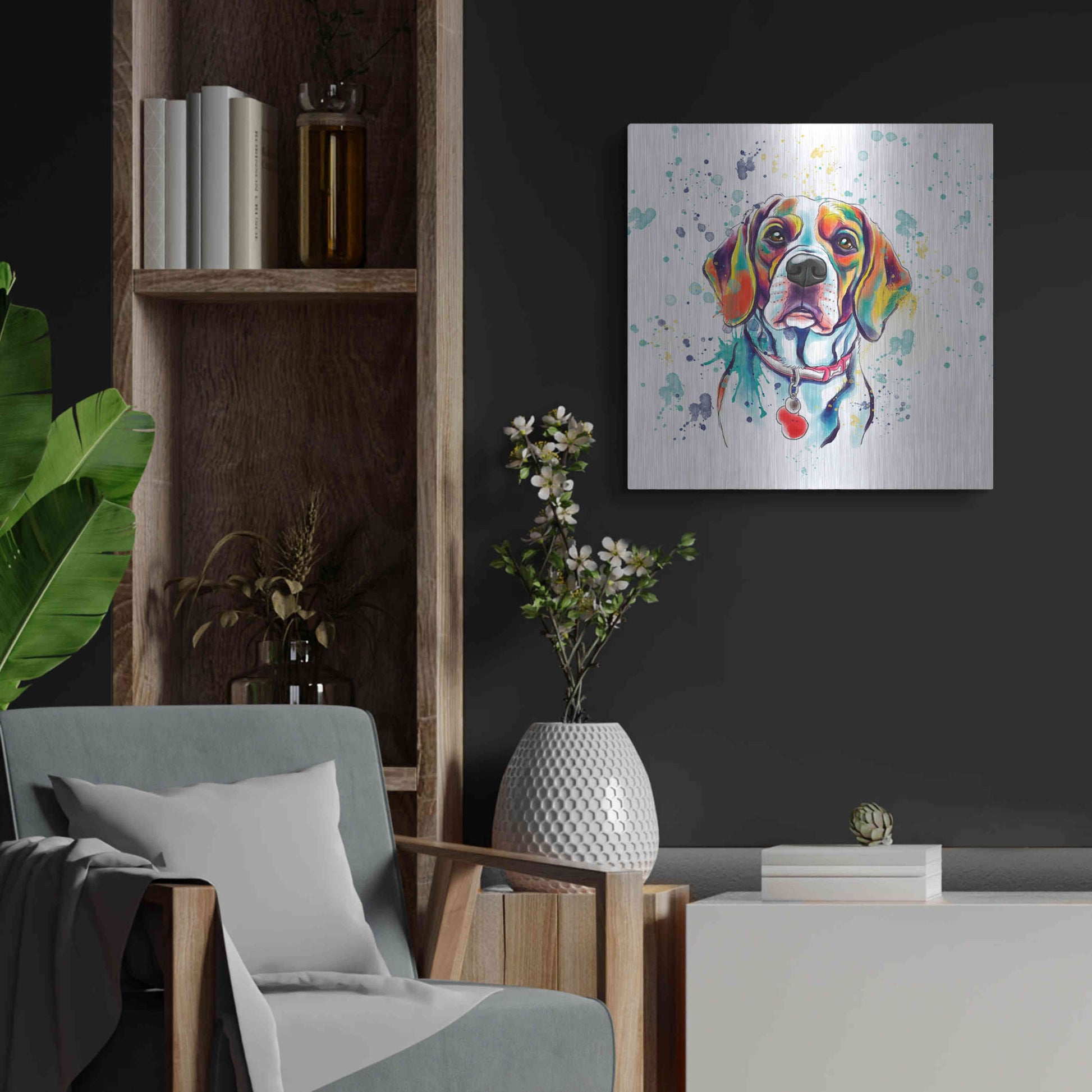 Luxe Metal Art 'Colorful Watercolor Beagle 2' by Furbaby Affiliates, Metal Wall Art,24x24