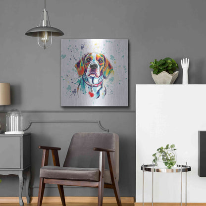 Luxe Metal Art 'Colorful Watercolor Beagle 2' by Furbaby Affiliates, Metal Wall Art,24x24