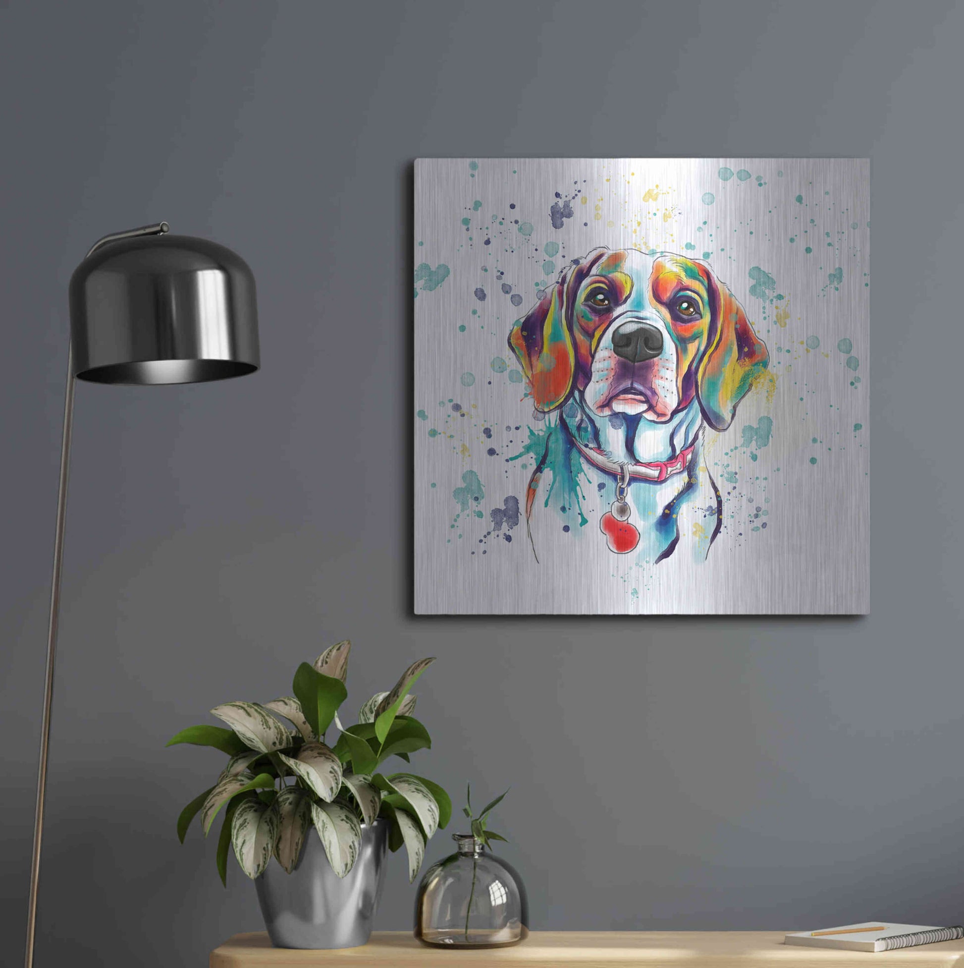 Luxe Metal Art 'Colorful Watercolor Beagle 2' by Furbaby Affiliates, Metal Wall Art,24x24