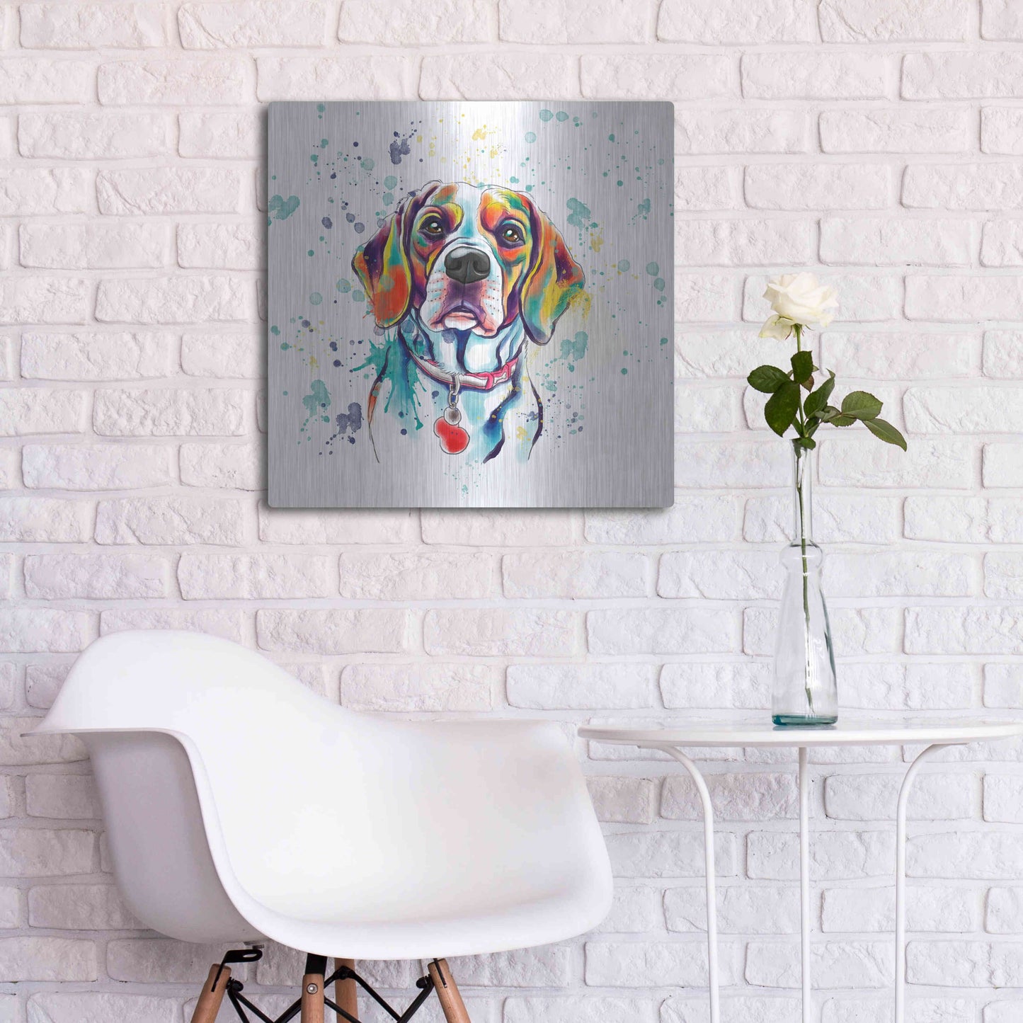 Luxe Metal Art 'Colorful Watercolor Beagle 2' by Furbaby Affiliates, Metal Wall Art,24x24