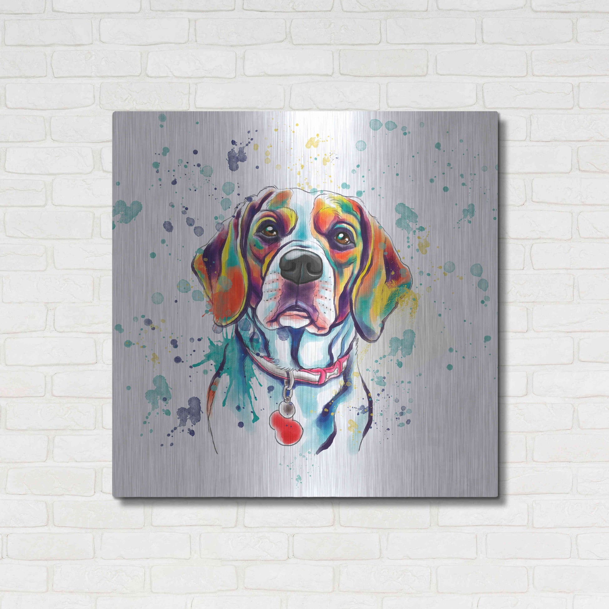 Luxe Metal Art 'Colorful Watercolor Beagle 2' by Furbaby Affiliates, Metal Wall Art,36x36