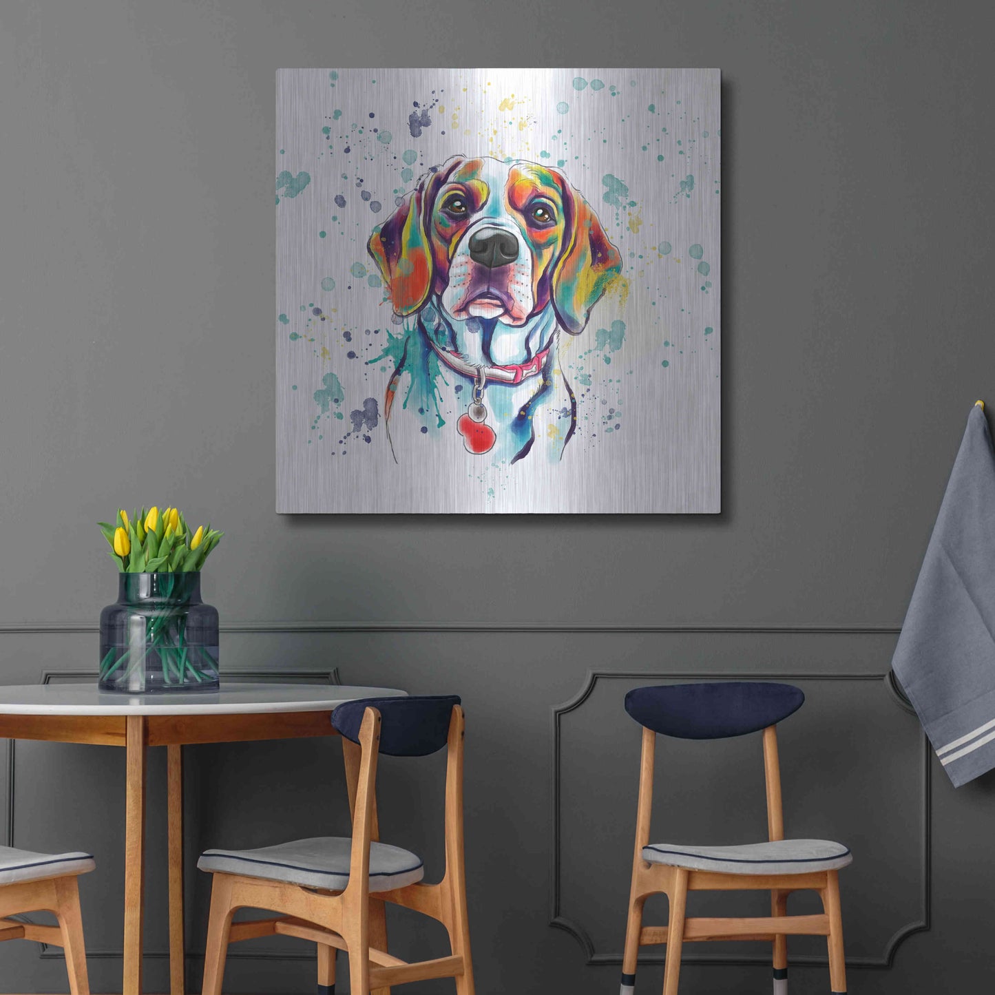Luxe Metal Art 'Colorful Watercolor Beagle 2' by Furbaby Affiliates, Metal Wall Art,36x36