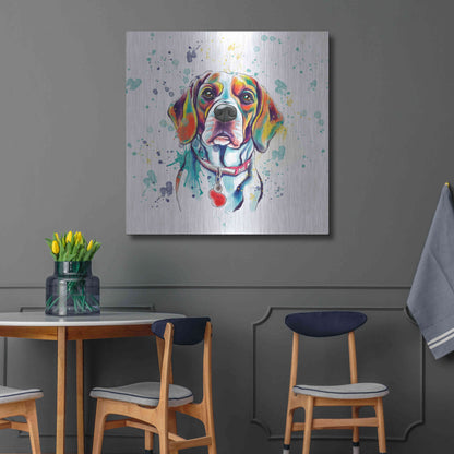 Luxe Metal Art 'Colorful Watercolor Beagle 2' by Furbaby Affiliates, Metal Wall Art,36x36