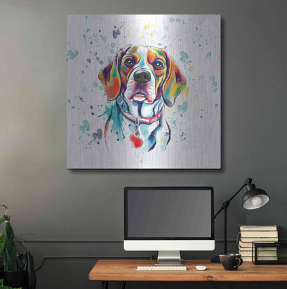 Luxe Metal Art 'Colorful Watercolor Beagle 2' by Furbaby Affiliates, Metal Wall Art,36x36