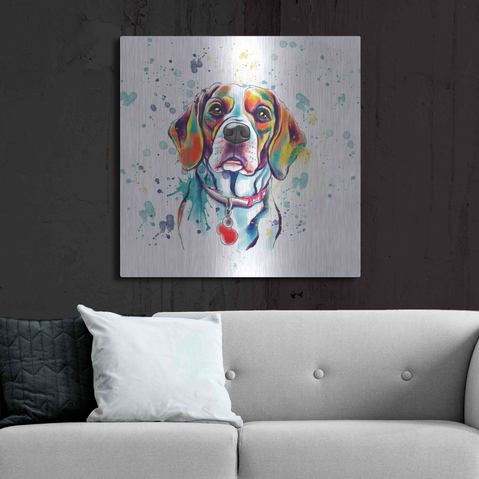 Luxe Metal Art 'Colorful Watercolor Beagle 2' by Furbaby Affiliates, Metal Wall Art,36x36