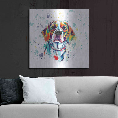Luxe Metal Art 'Colorful Watercolor Beagle 2' by Furbaby Affiliates, Metal Wall Art,36x36