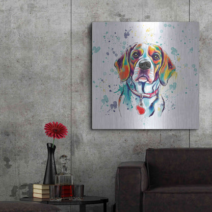 Luxe Metal Art 'Colorful Watercolor Beagle 2' by Furbaby Affiliates, Metal Wall Art,36x36