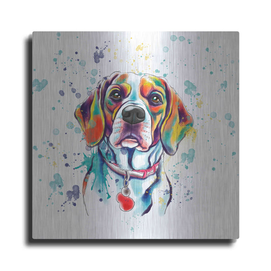 Luxe Metal Art 'Colorful Watercolor Beagle 2' by Furbaby Affiliates, Metal Wall Art
