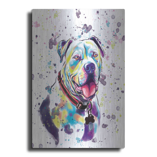 Luxe Metal Art 'Colorful Watercolor American Bulldog 2' by Furbaby Affiliates, Metal Wall Art