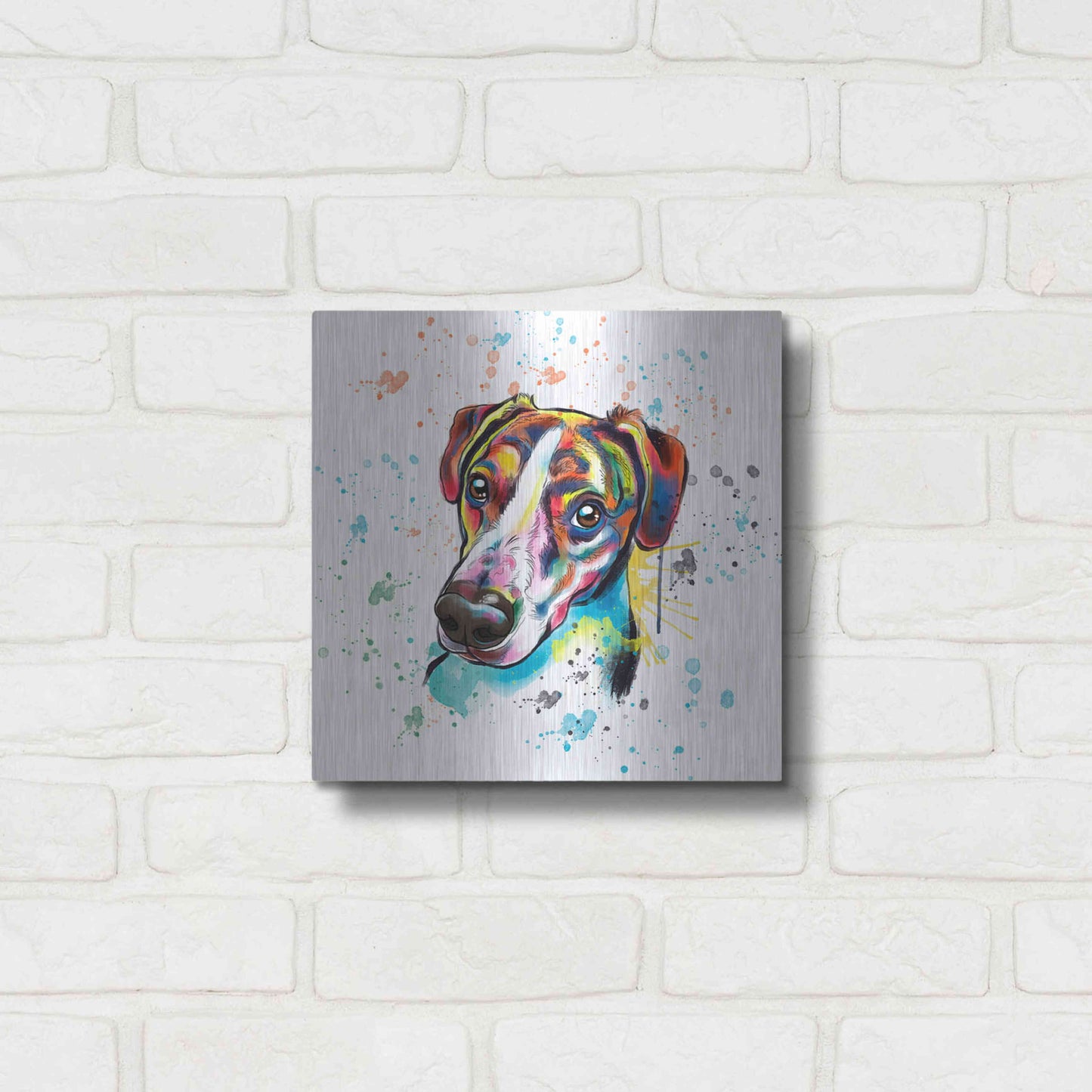 Luxe Metal Art 'Colorful Watercolor America Foxhound' by Furbaby Affiliates, Metal Wall Art,12x12