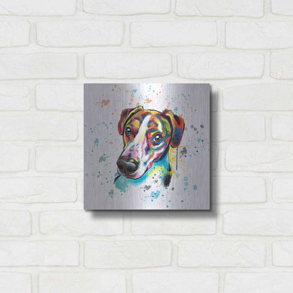 Luxe Metal Art 'Colorful Watercolor America Foxhound' by Furbaby Affiliates, Metal Wall Art,12x12