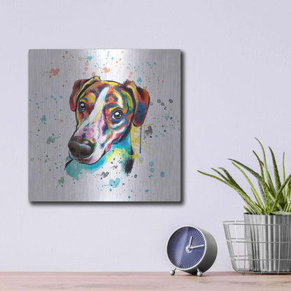 Luxe Metal Art 'Colorful Watercolor America Foxhound' by Furbaby Affiliates, Metal Wall Art,12x12