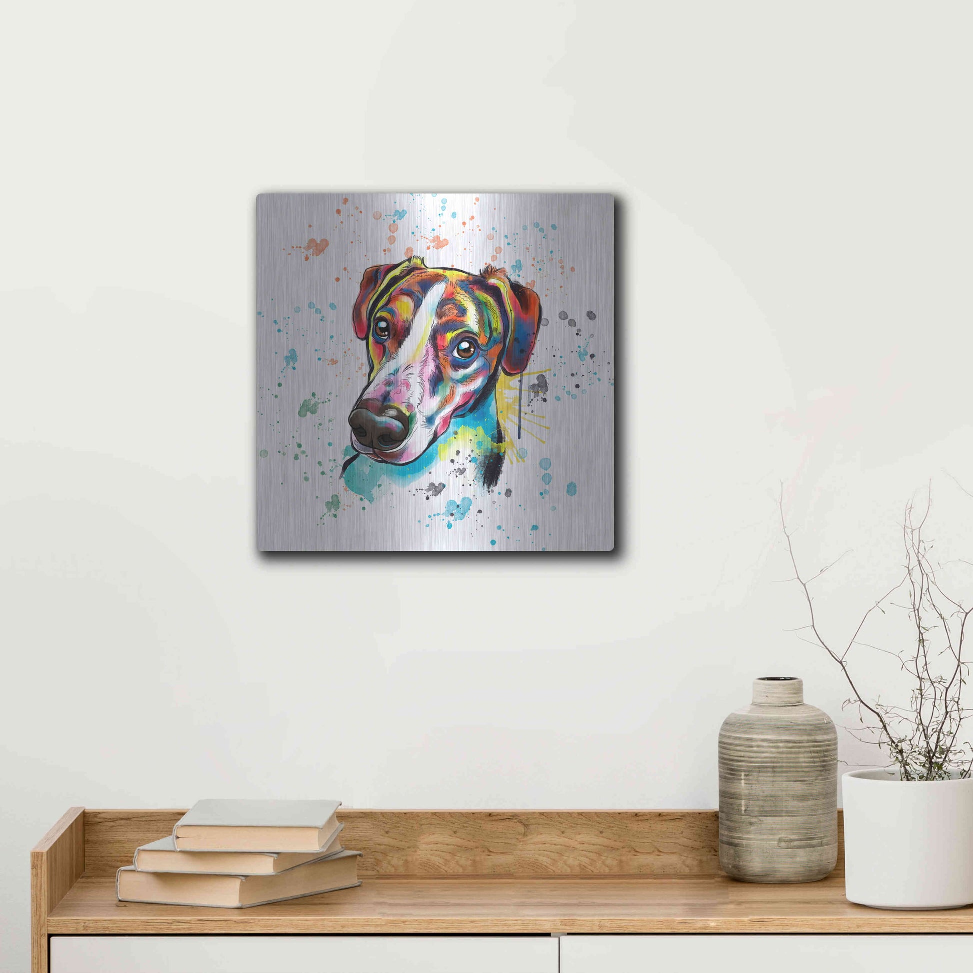 Luxe Metal Art 'Colorful Watercolor America Foxhound' by Furbaby Affiliates, Metal Wall Art,12x12