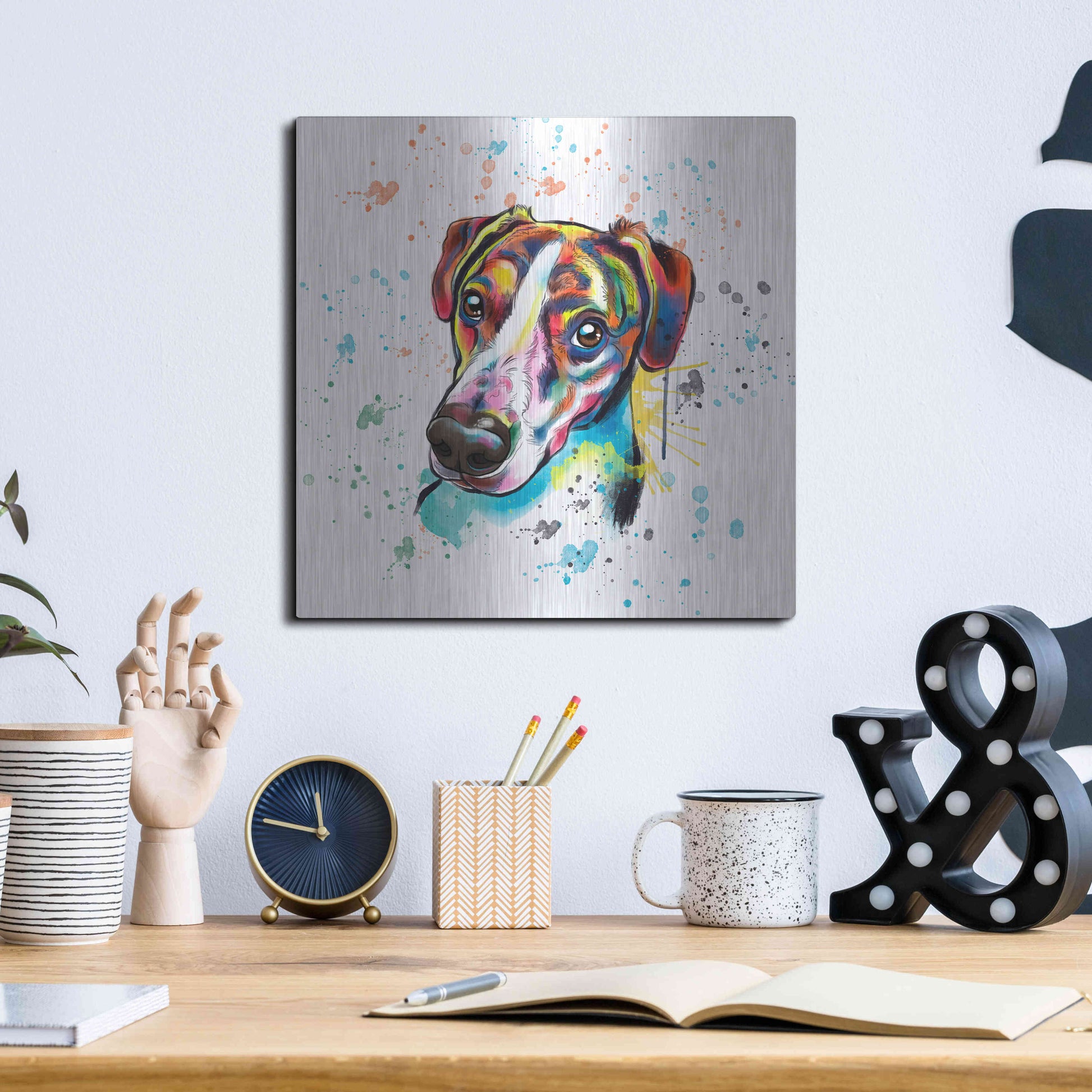 Luxe Metal Art 'Colorful Watercolor America Foxhound' by Furbaby Affiliates, Metal Wall Art,12x12