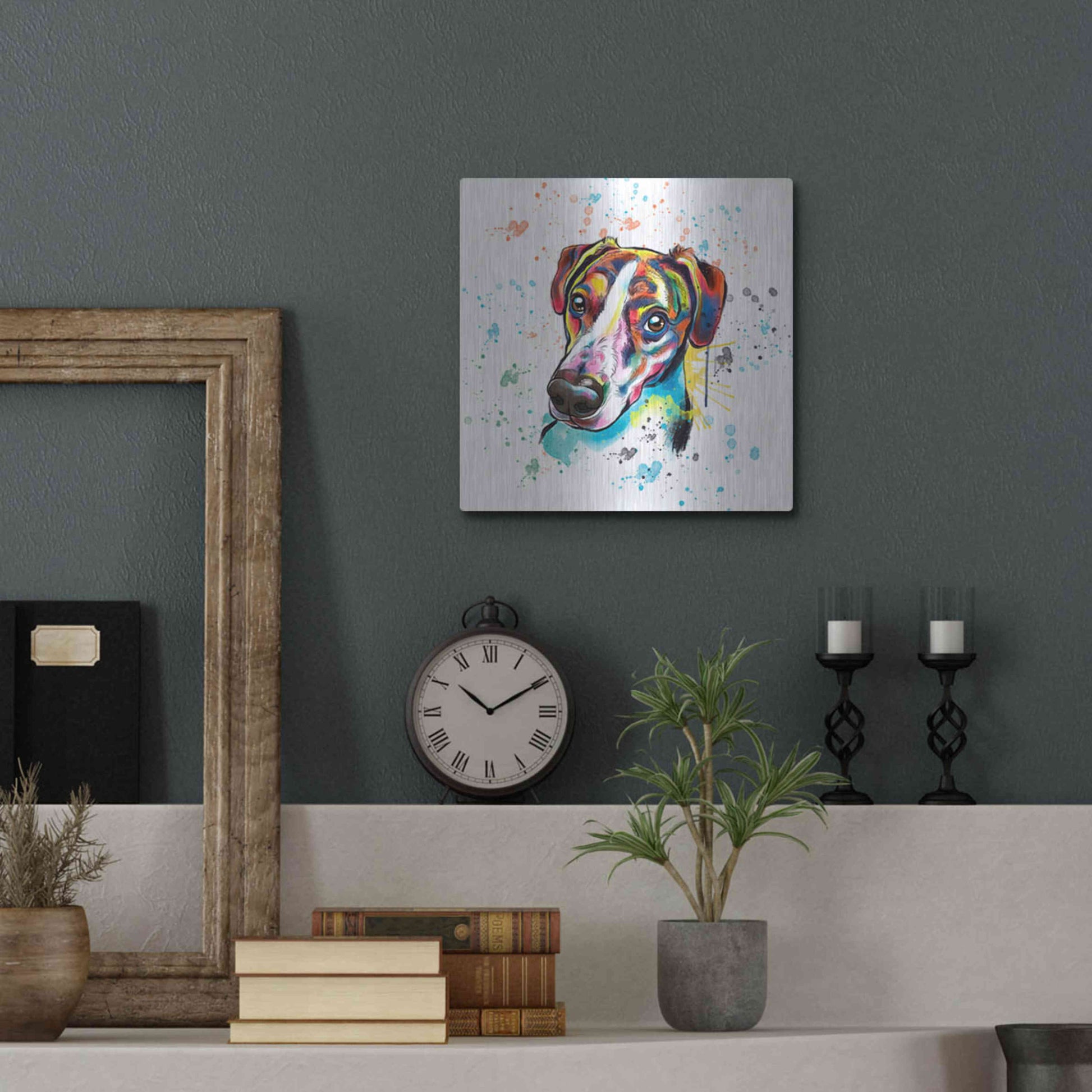 Luxe Metal Art 'Colorful Watercolor America Foxhound' by Furbaby Affiliates, Metal Wall Art,12x12