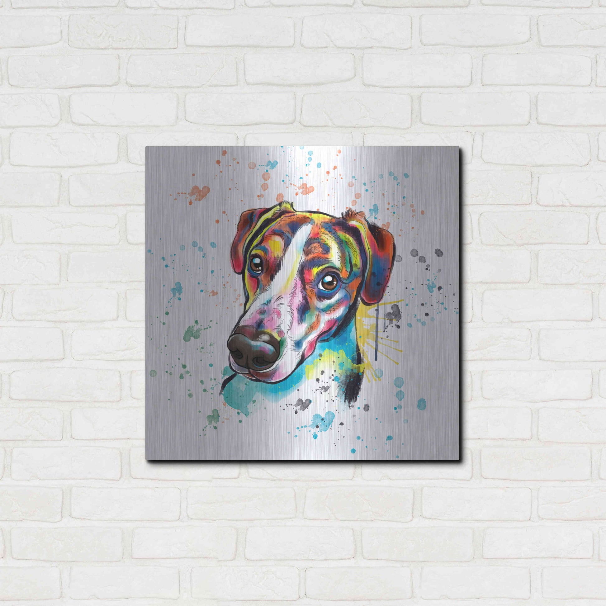 Luxe Metal Art 'Colorful Watercolor America Foxhound' by Furbaby Affiliates, Metal Wall Art,24x24