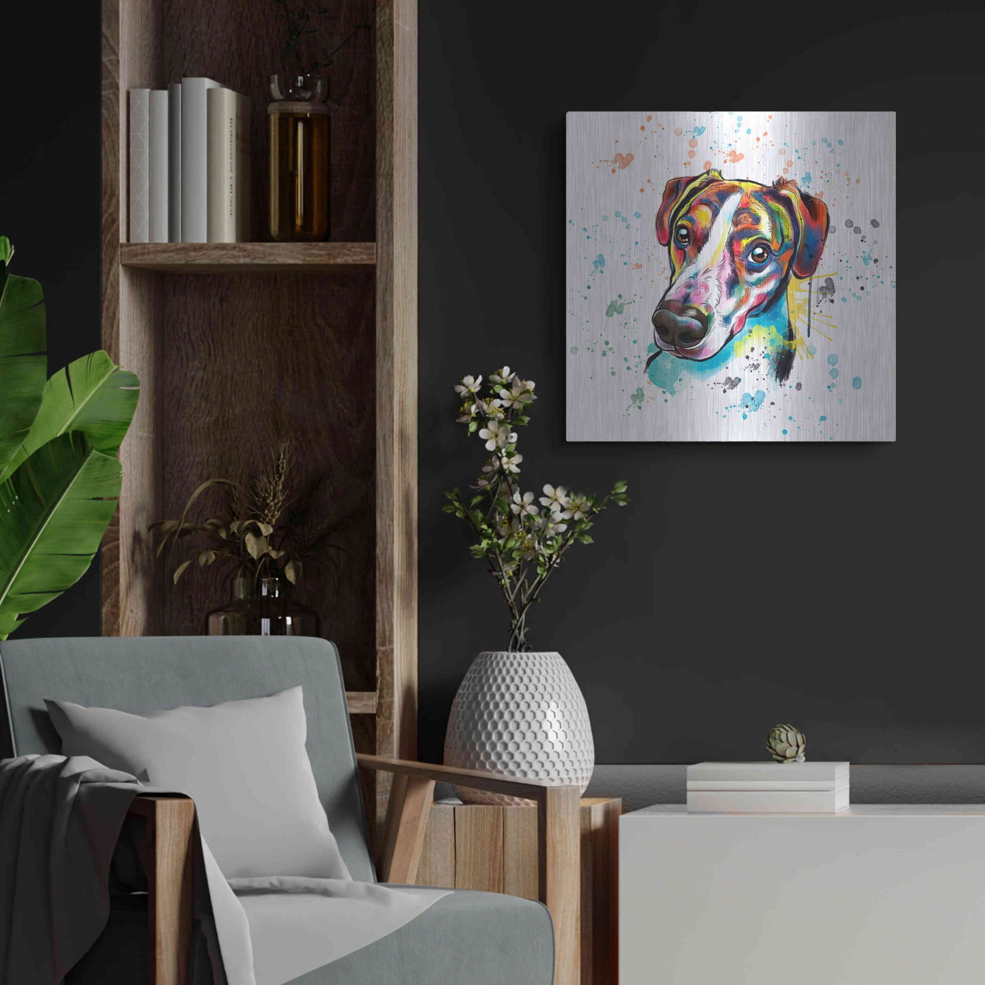 Luxe Metal Art 'Colorful Watercolor America Foxhound' by Furbaby Affiliates, Metal Wall Art,24x24
