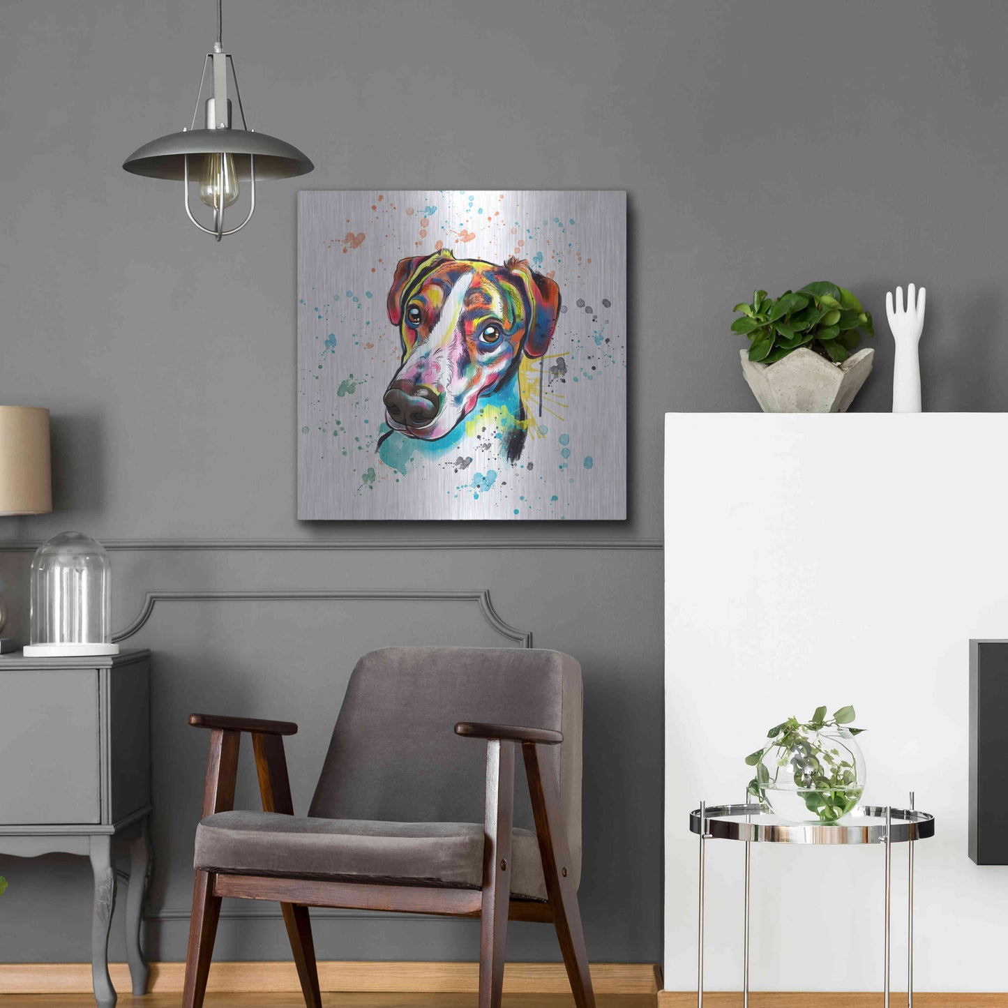 Luxe Metal Art 'Colorful Watercolor America Foxhound' by Furbaby Affiliates, Metal Wall Art,24x24
