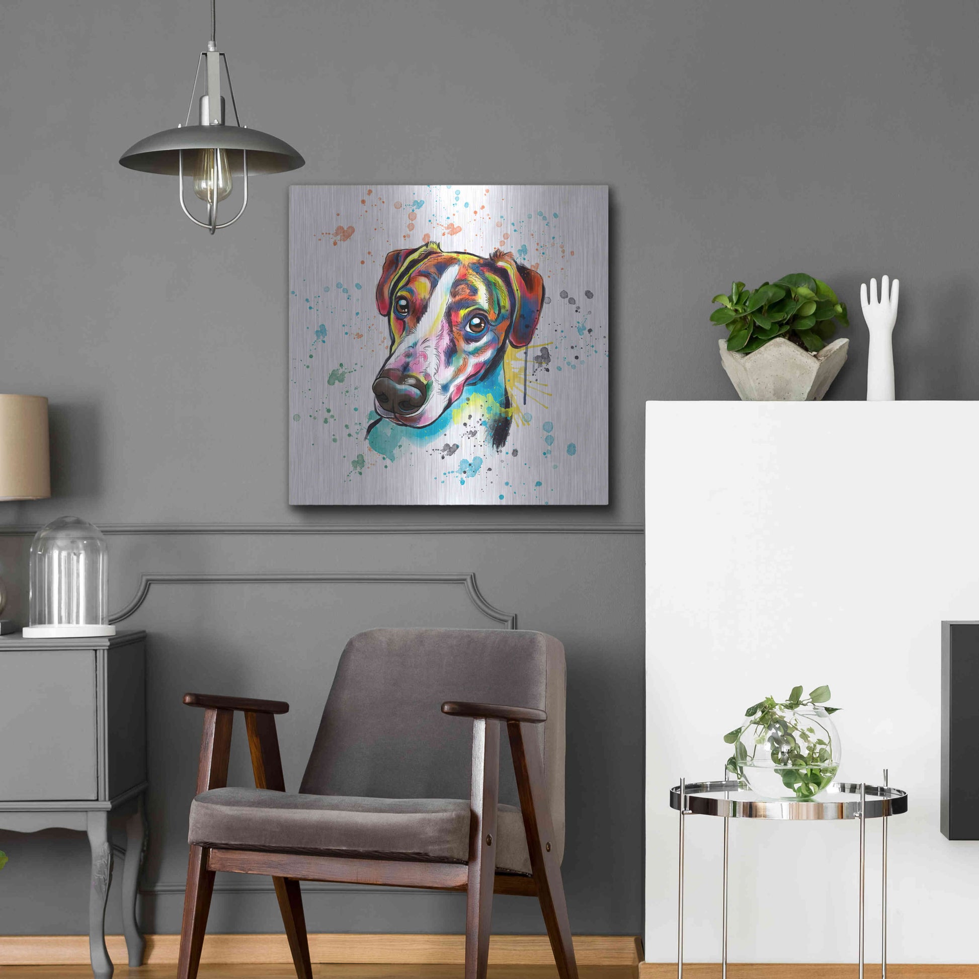 Luxe Metal Art 'Colorful Watercolor America Foxhound' by Furbaby Affiliates, Metal Wall Art,24x24