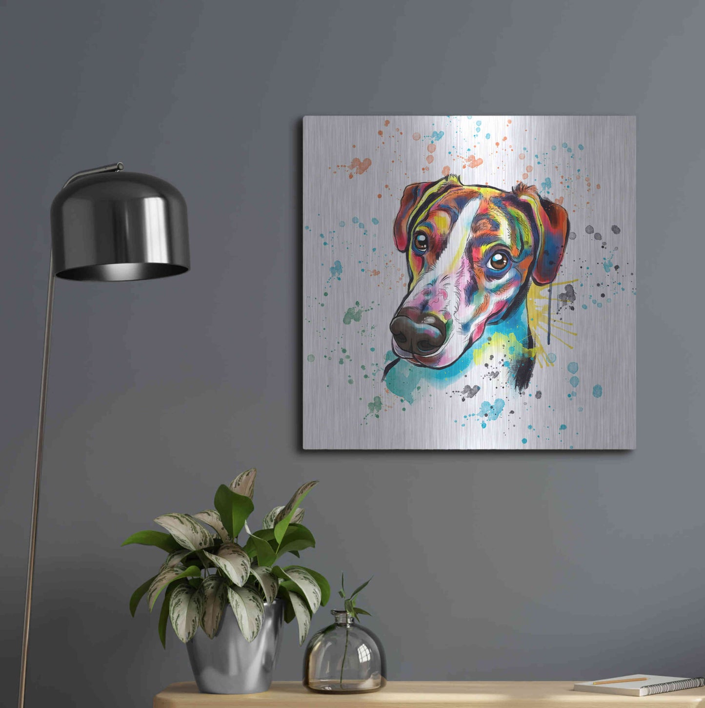 Luxe Metal Art 'Colorful Watercolor America Foxhound' by Furbaby Affiliates, Metal Wall Art,24x24
