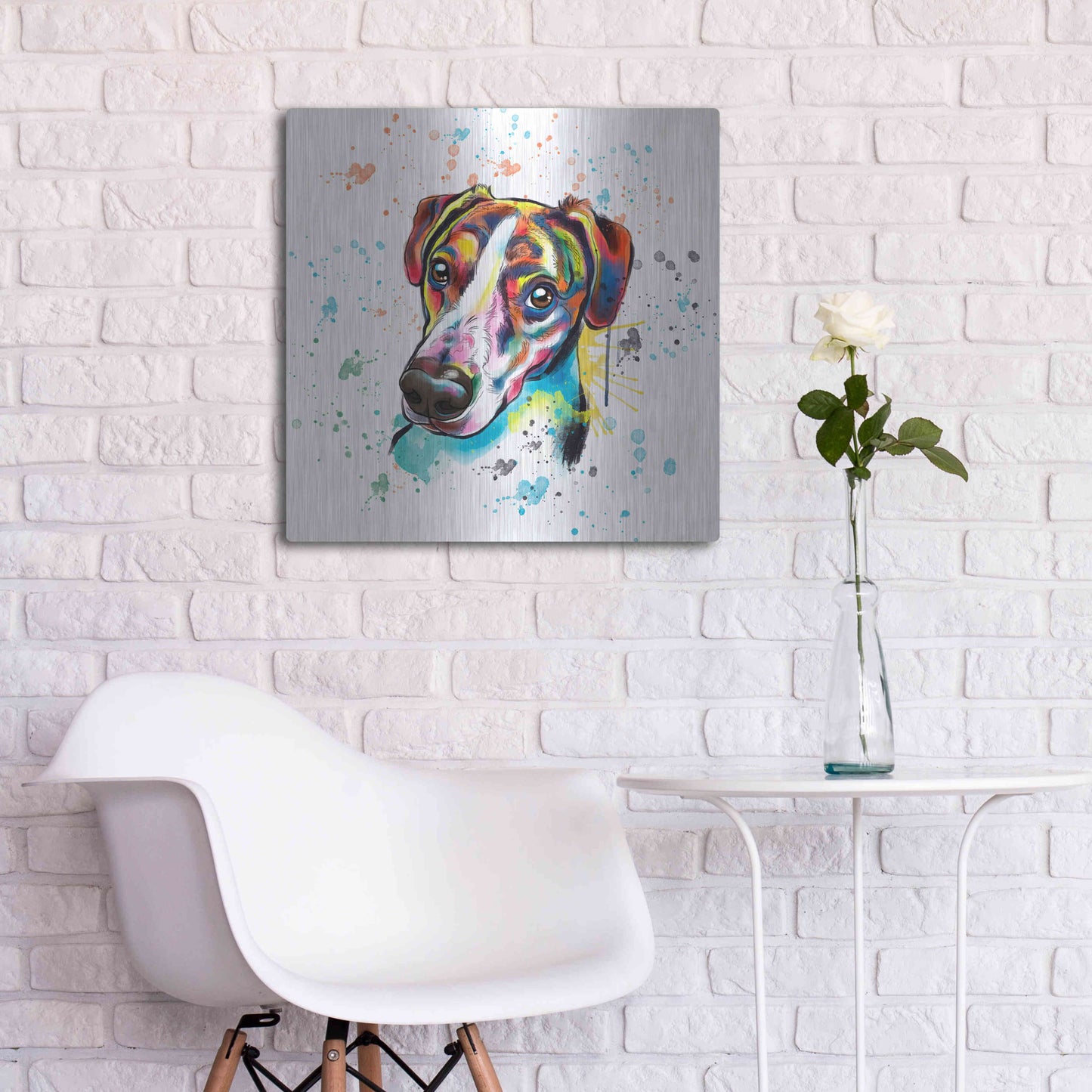 Luxe Metal Art 'Colorful Watercolor America Foxhound' by Furbaby Affiliates, Metal Wall Art,24x24