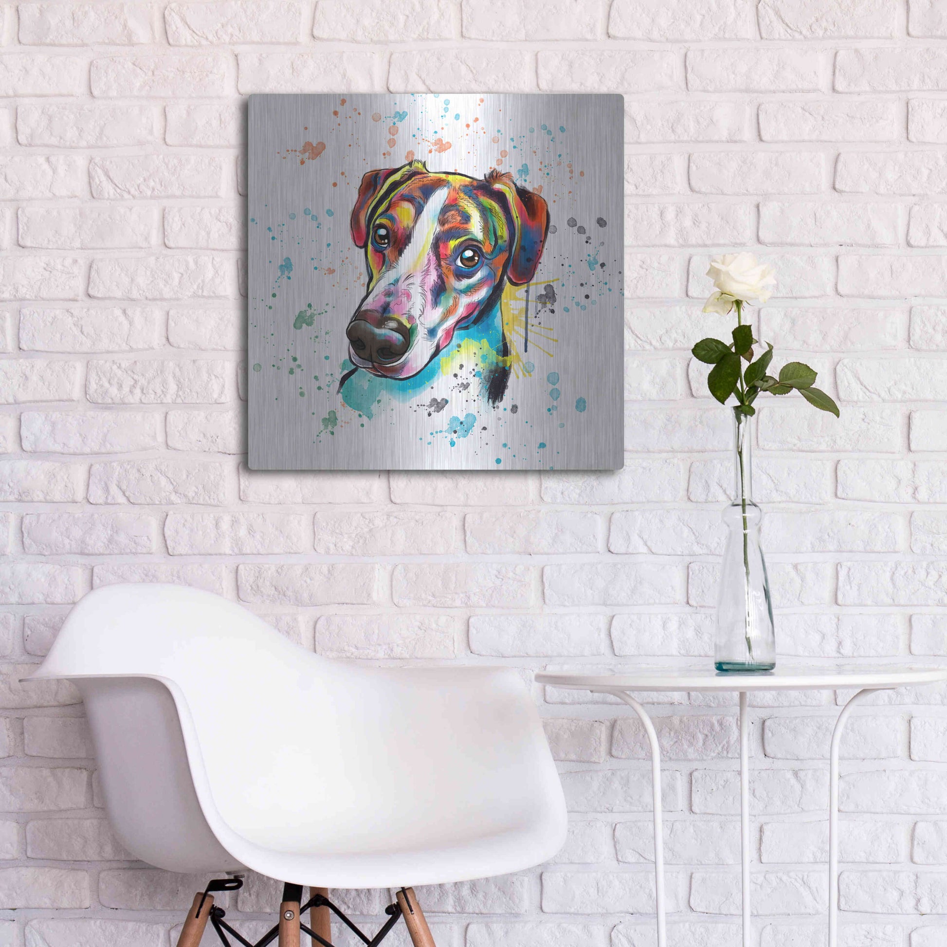 Luxe Metal Art 'Colorful Watercolor America Foxhound' by Furbaby Affiliates, Metal Wall Art,24x24