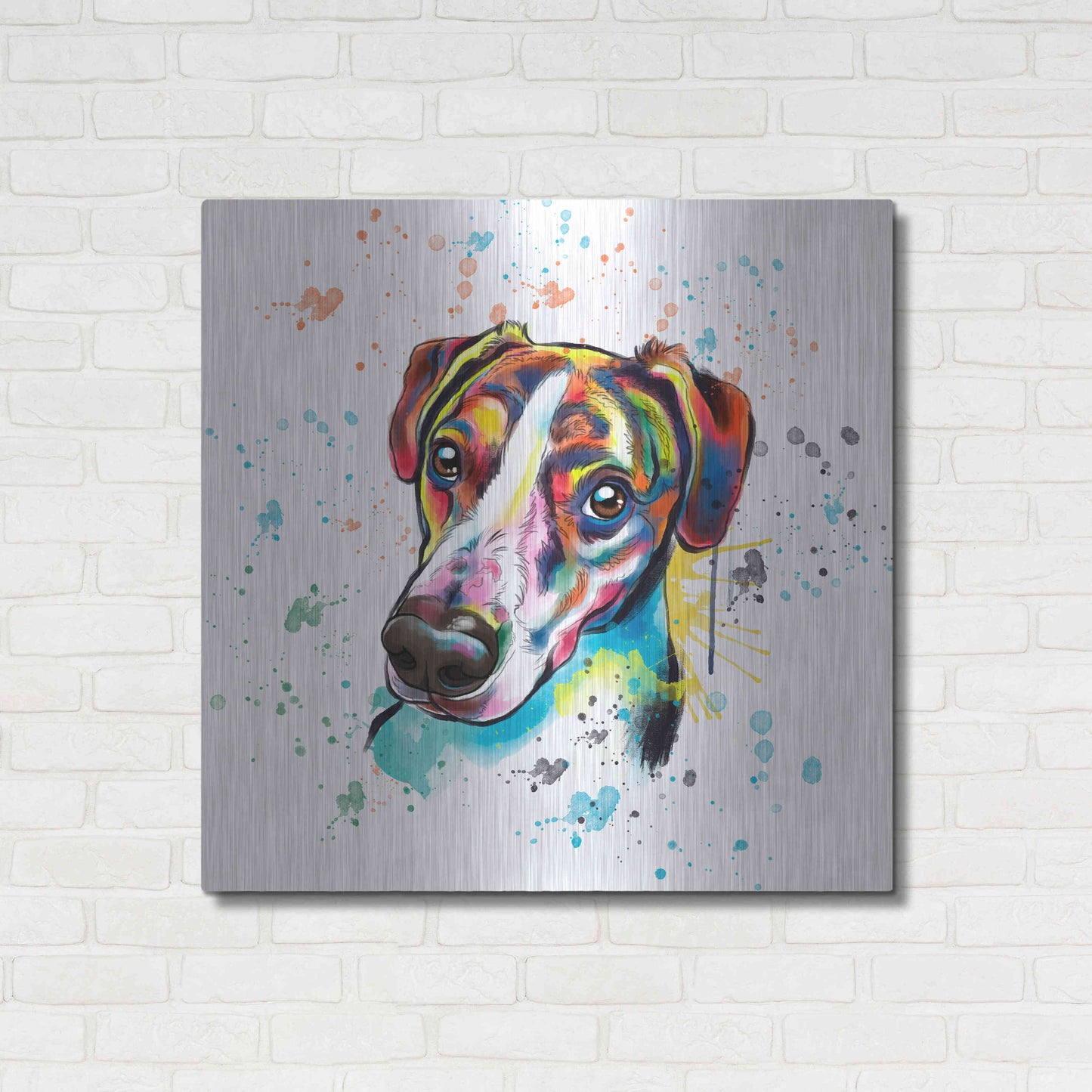 Luxe Metal Art 'Colorful Watercolor America Foxhound' by Furbaby Affiliates, Metal Wall Art,36x36