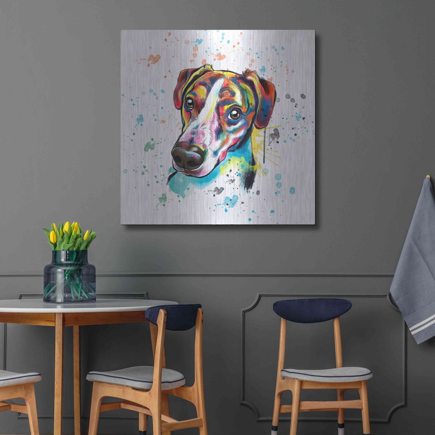 Luxe Metal Art 'Colorful Watercolor America Foxhound' by Furbaby Affiliates, Metal Wall Art,36x36