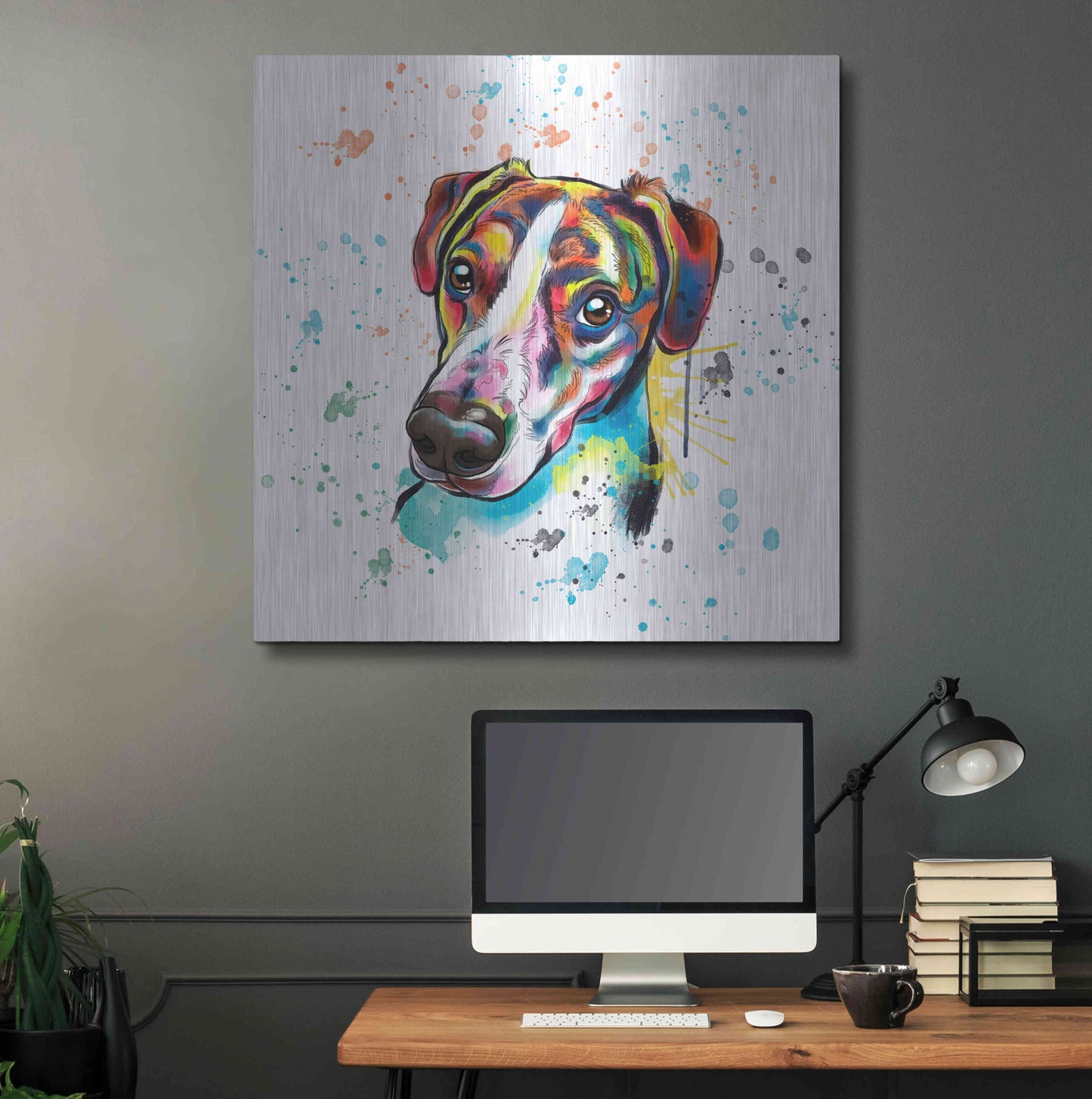 Luxe Metal Art 'Colorful Watercolor America Foxhound' by Furbaby Affiliates, Metal Wall Art,36x36