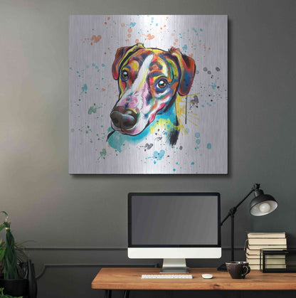 Luxe Metal Art 'Colorful Watercolor America Foxhound' by Furbaby Affiliates, Metal Wall Art,36x36