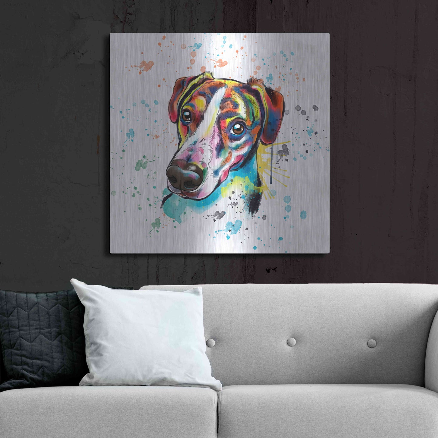 Luxe Metal Art 'Colorful Watercolor America Foxhound' by Furbaby Affiliates, Metal Wall Art,36x36