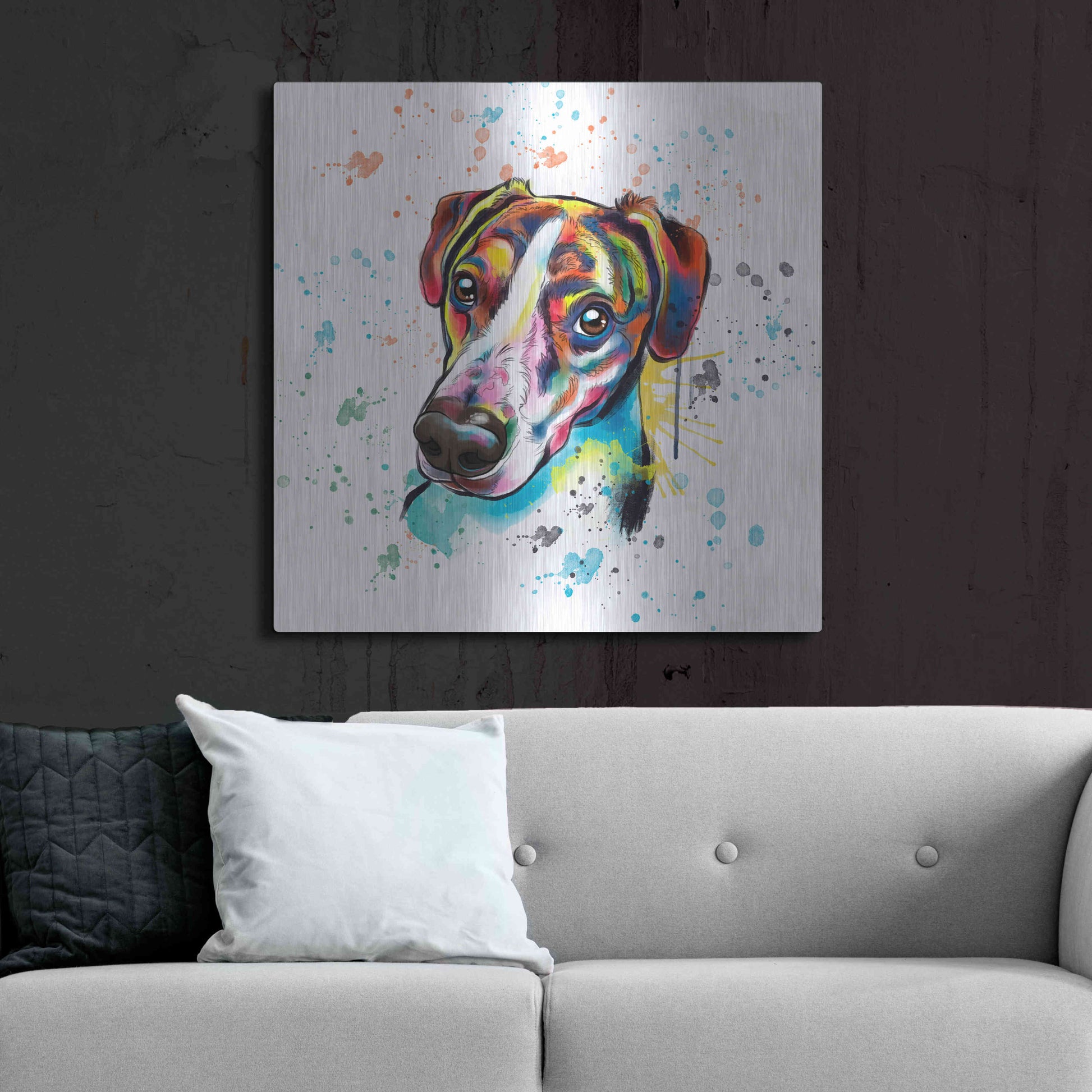 Luxe Metal Art 'Colorful Watercolor America Foxhound' by Furbaby Affiliates, Metal Wall Art,36x36