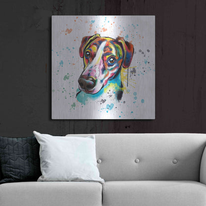 Luxe Metal Art 'Colorful Watercolor America Foxhound' by Furbaby Affiliates, Metal Wall Art,36x36