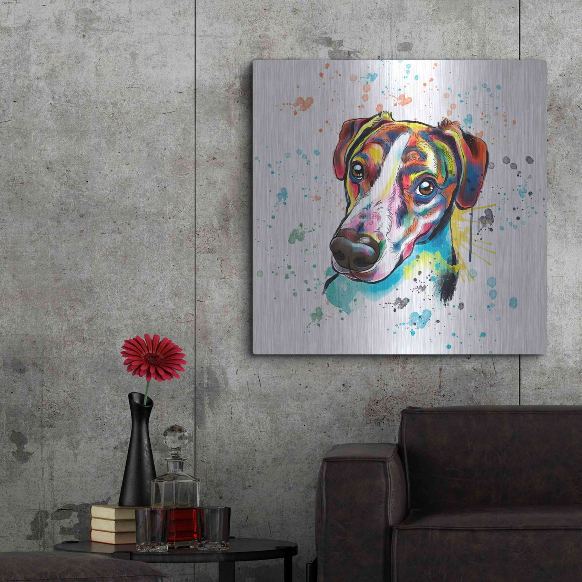 Luxe Metal Art 'Colorful Watercolor America Foxhound' by Furbaby Affiliates, Metal Wall Art,36x36