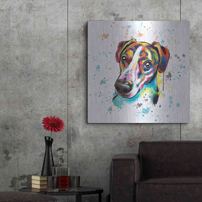 Luxe Metal Art 'Colorful Watercolor America Foxhound' by Furbaby Affiliates, Metal Wall Art,36x36