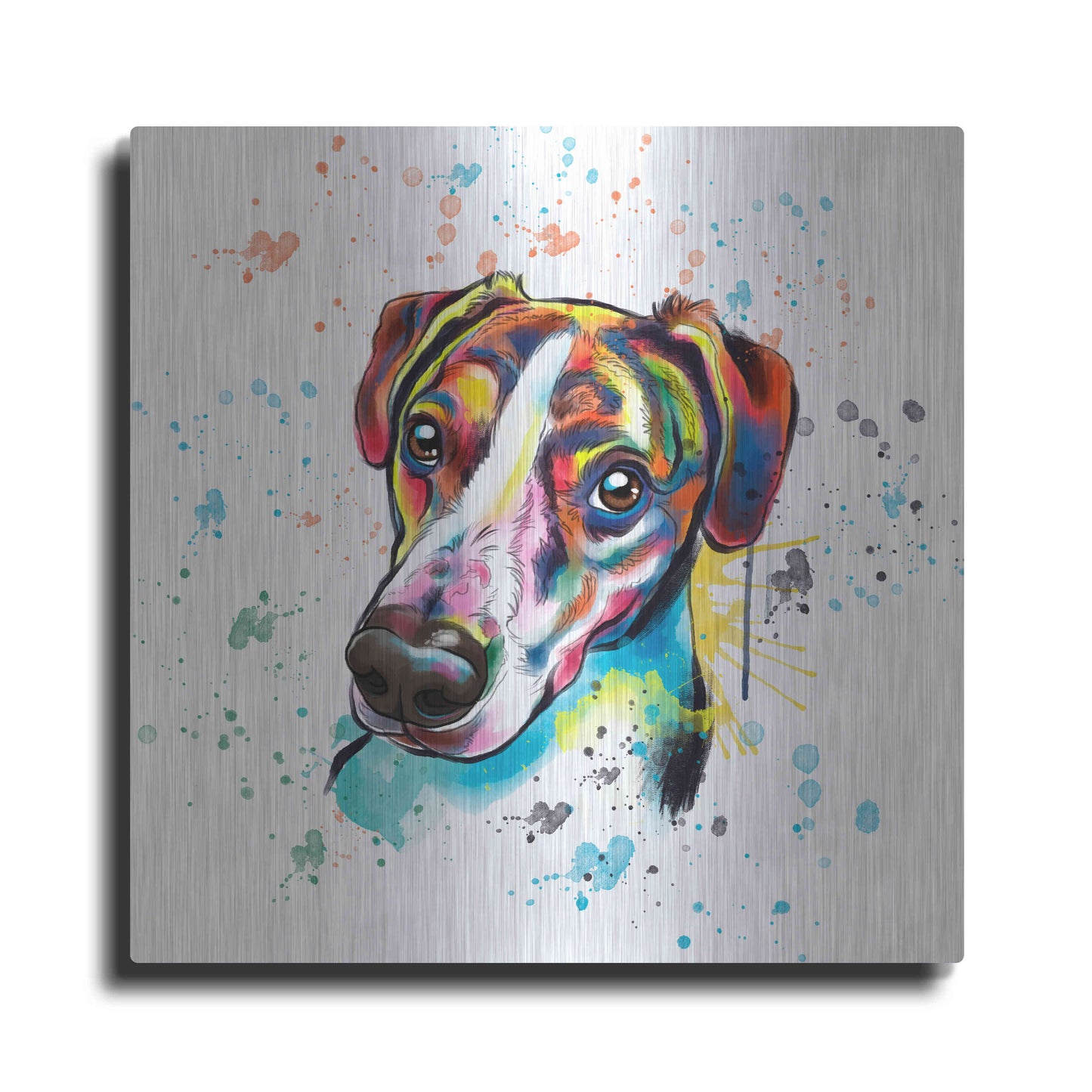 Luxe Metal Art 'Colorful Watercolor America Foxhound' by Furbaby Affiliates, Metal Wall Art