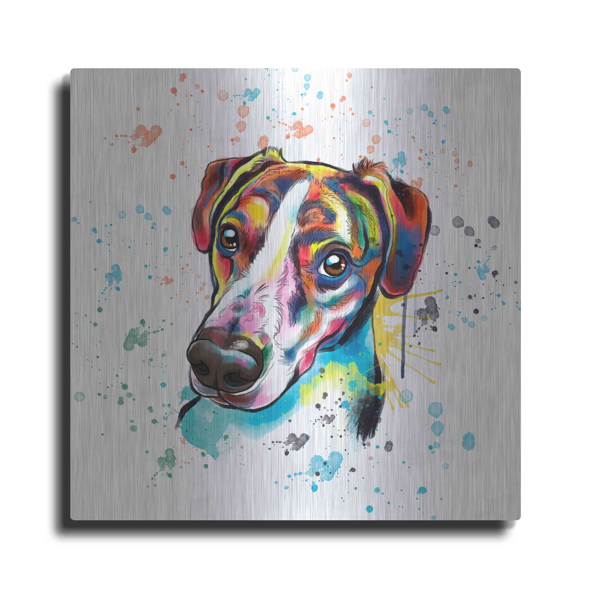 Luxe Metal Art 'Colorful Watercolor America Foxhound' by Furbaby Affiliates, Metal Wall Art