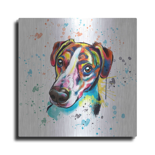 Luxe Metal Art 'Colorful Watercolor America Foxhound' by Furbaby Affiliates, Metal Wall Art