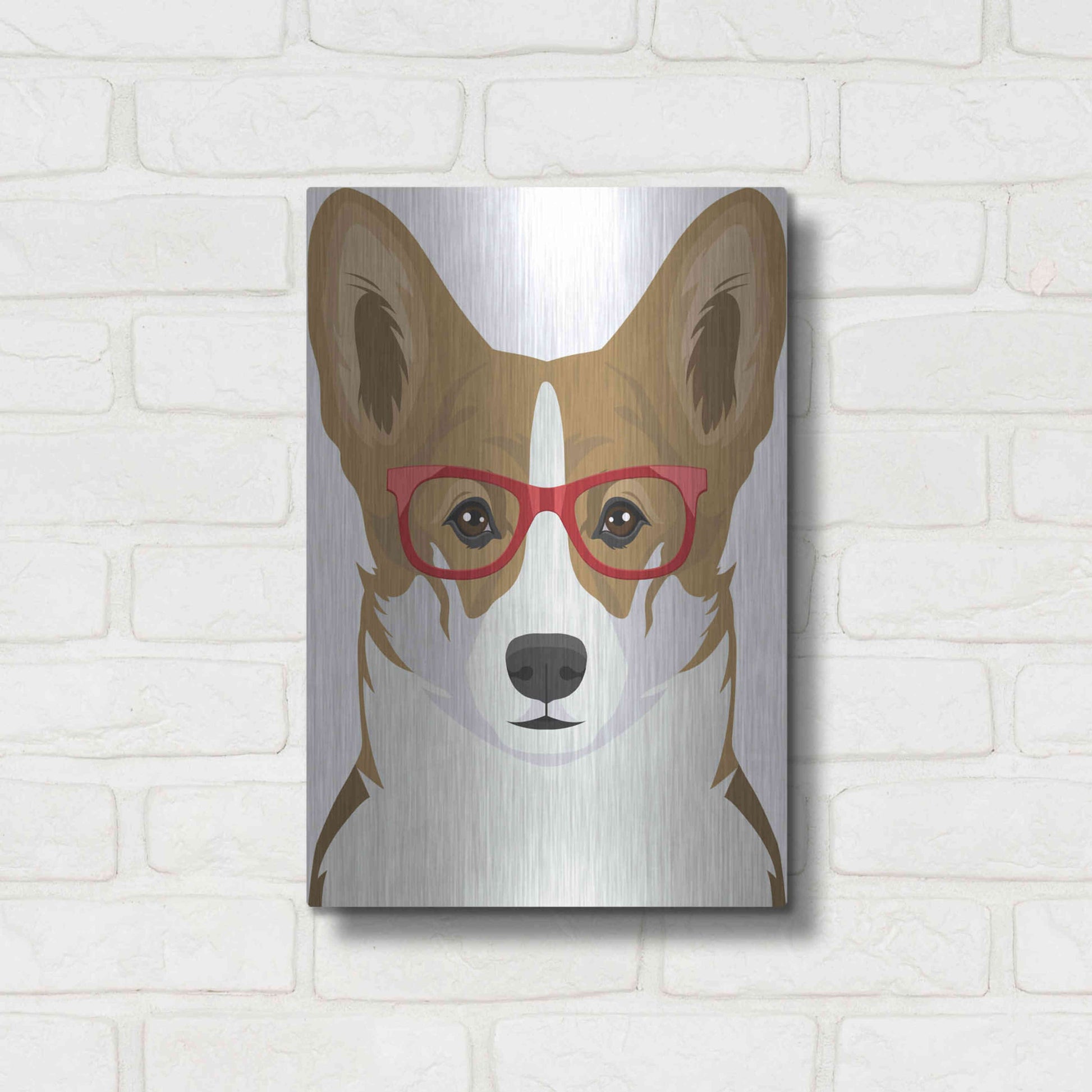 Luxe Metal Art 'Corgi Wearing Hipster Glasses 2' by Furbaby Affiliates, Metal Wall Art,12x16